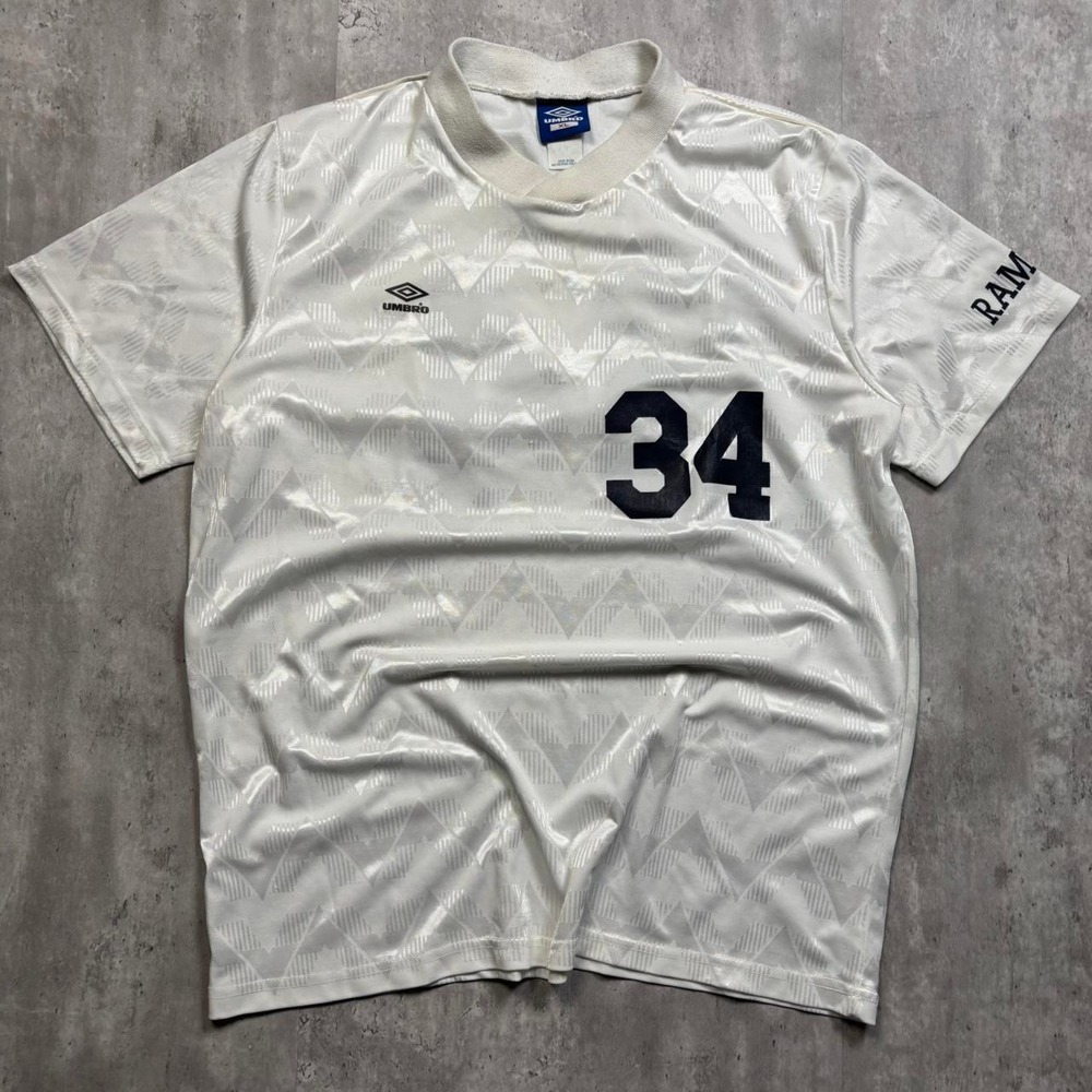 Umbro Soccer Jersey Mens XL White Good Vintage 90s Made in USA Ramsey 34